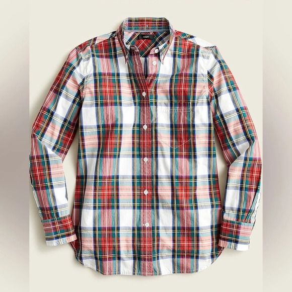 J. Crew Classic Fit Washed Cotton Poplin Shirt in Snowy Stewart Tartan - Picture 1 of 14